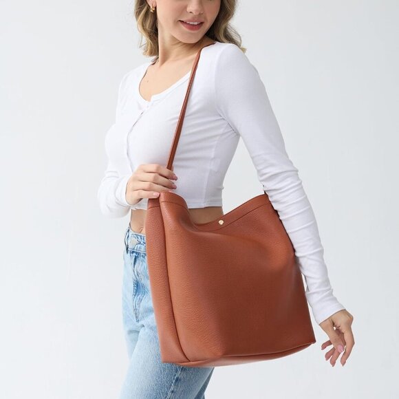 Hobo Bags for Women Vegan Leather Bucket Bags Minimalist Shoulder Handbag - Picture 2 of 6